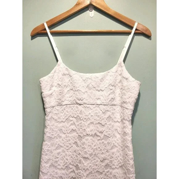 Likely Mari White Midi Dress Sz 4 Sleeveless Lace Feathers Empire Waist - Picture 3 of 9